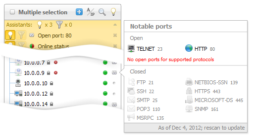 Open ports in tree: indication and filtering
